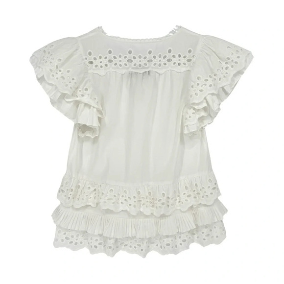 Hunter Bell Carlton Eyelet Flutter Sleeve Top in White Size XS - Picture 5 of 10